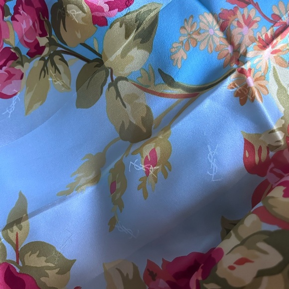 YSL Yves Saint Laurent Floral Silk Scarf 34" - Picture 6 of 9